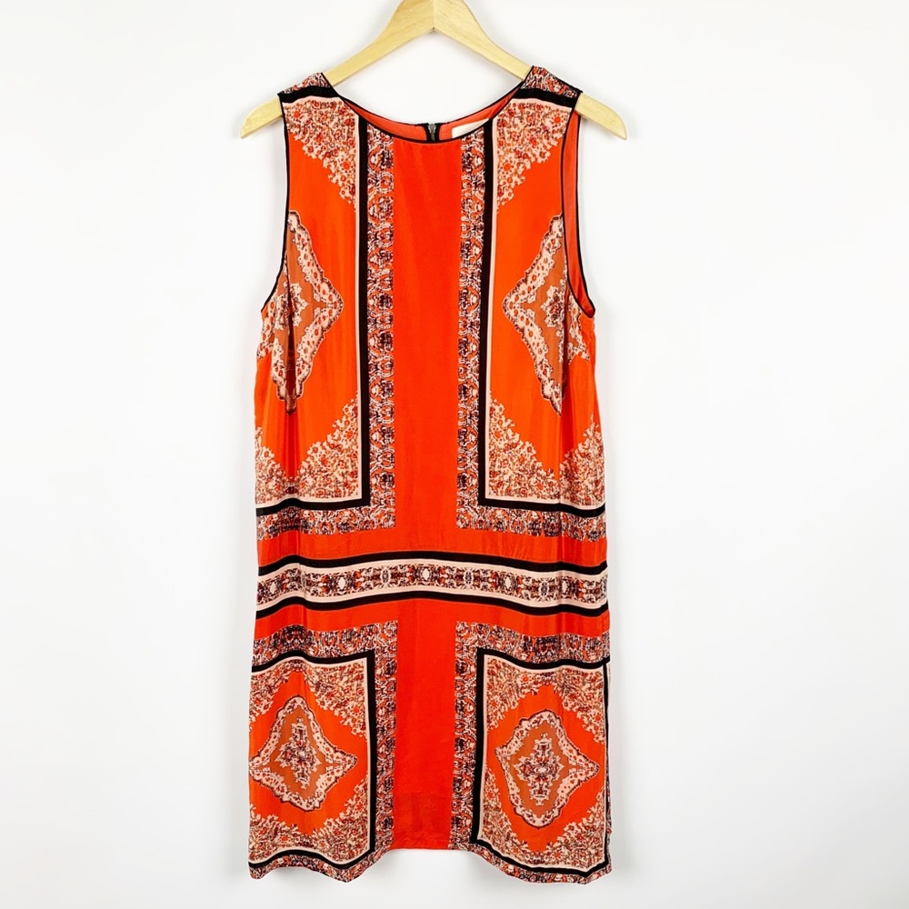 Anthropologie Orange Sheath Mini Dress Sleeveless Crew Neck